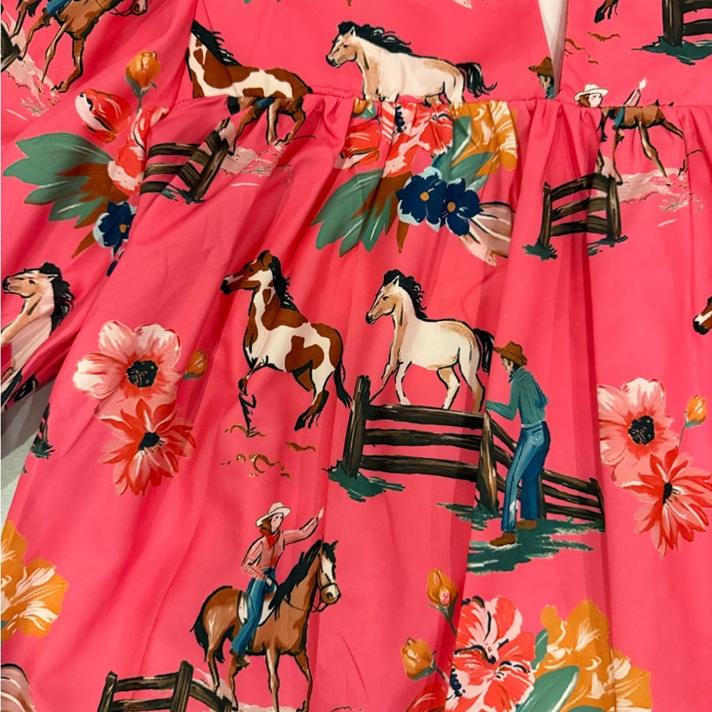 Bright Pink Floral & Horse Blousy Top - Picture 4 of 4